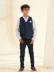 Angel & Rocket Blue Bernard Textured 100% Cotton Waistcoat - Image 1 of 4