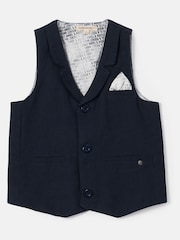 Angel & Rocket Blue Bernard Textured 100% Cotton Waistcoat - Image 2 of 4