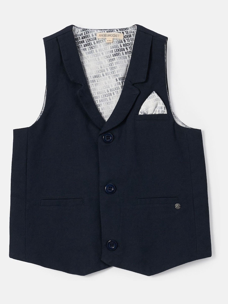 Angel & Rocket Blue Bernard Textured 100% Cotton Waistcoat - Image 2 of 4