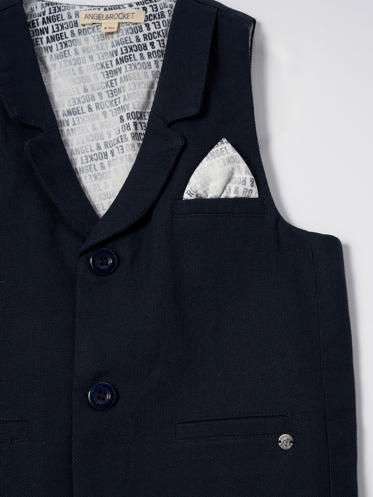 Angel & Rocket Blue Bernard Textured 100% Cotton Waistcoat - Image 4 of 4