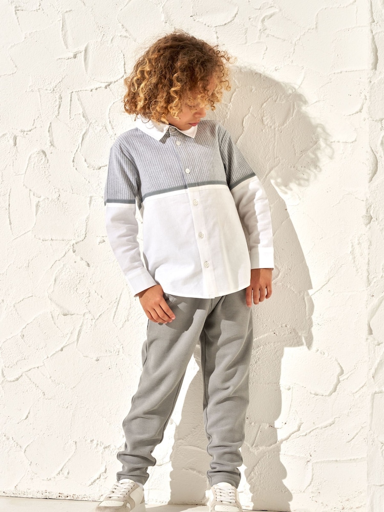Angel & Rocket Grey Linen Yoke Oxford 100% Cotton Shirt - Image 1 of 5 Angel & Rocket Grey Linen Yoke Oxford 100% Cotton Shirt - Image 1 of 5