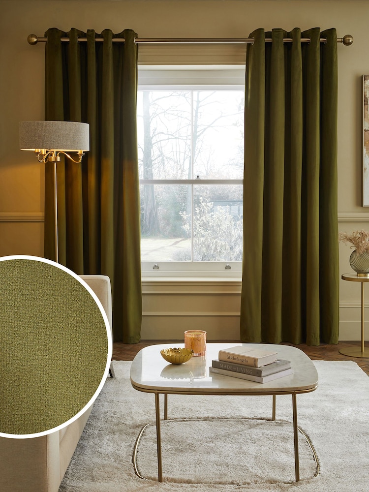 Green Olive Matte Velvet Super Thermal Curtains - Image 1 of 7