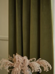 Green Olive Matte Velvet Super Thermal Curtains - Image 6 of 7