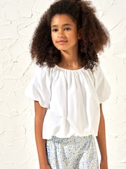 Angel & Rocket White Puff Sleeve Michela Woven 100% Cotton Top - Image 1 of 6