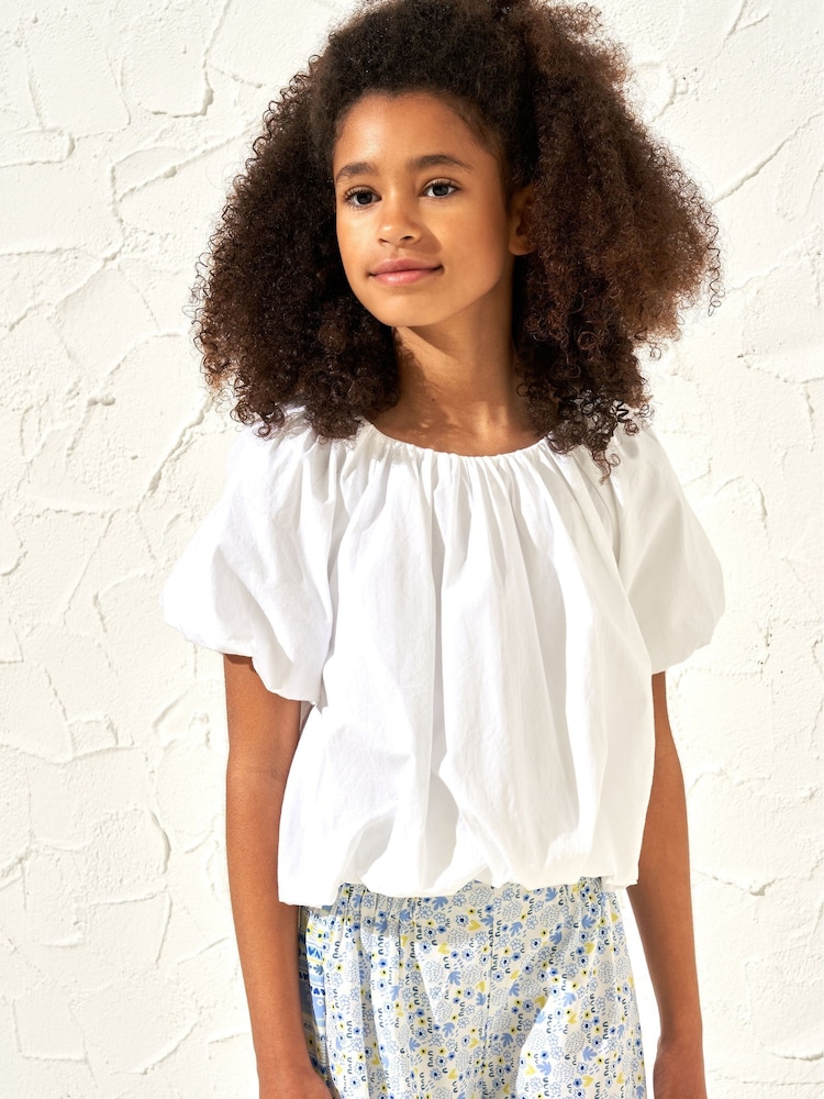 Angel & Rocket White Puff Sleeve Michela Woven 100% Cotton Top - Image 1 of 6