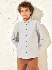 Angel & Rocket Grey Carter Geo Pattern Smart 100% Cotton Shirt - Image 1 of 5