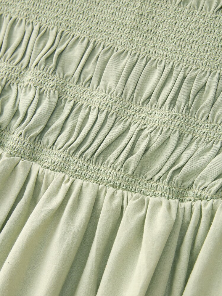 Khaki Green 100% Cotton Bandeau Jersey Embroidered Hem Summer Dress - Image 7 of 7