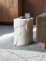 White Abstract Geo Resin Sofa Side Table - Image 1 of 7