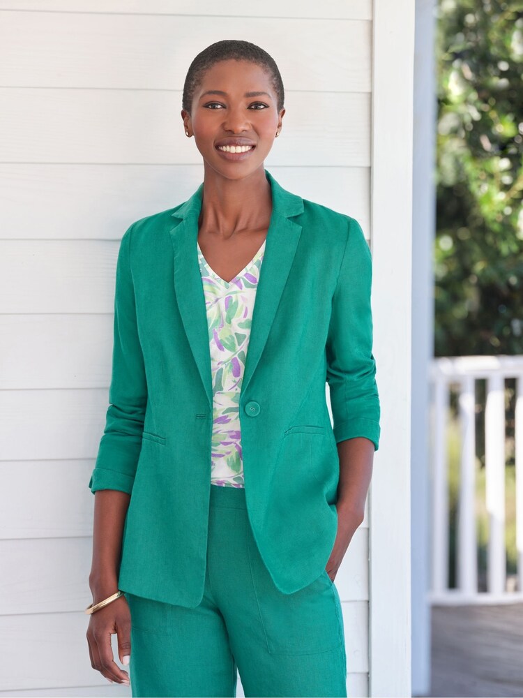 Pure Collection Green Longline Linen Blazer - Image 1 of 4 Pure Collection Green Longline Linen Blazer - Image 1 of 4