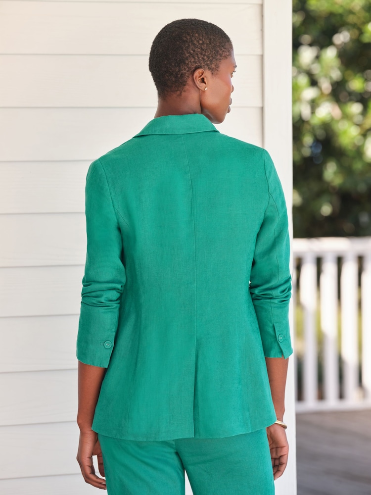 Pure Collection Green Longline Linen Blazer - Image 2 of 4 Pure Collection Green Longline Linen Blazer - Image 2 of 4