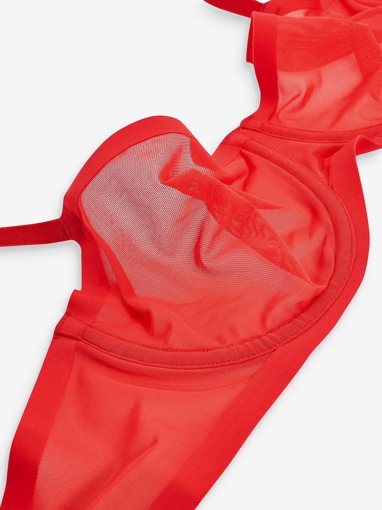 Red Non Pad Balcony Invisible Bonded Mesh Balcony Bra - Image 9 of 9