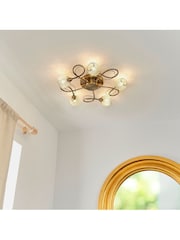 Gallery Home Antique Brass 5 Light Flush Edmonton Flush Ceiling Light - Image 1 of 8