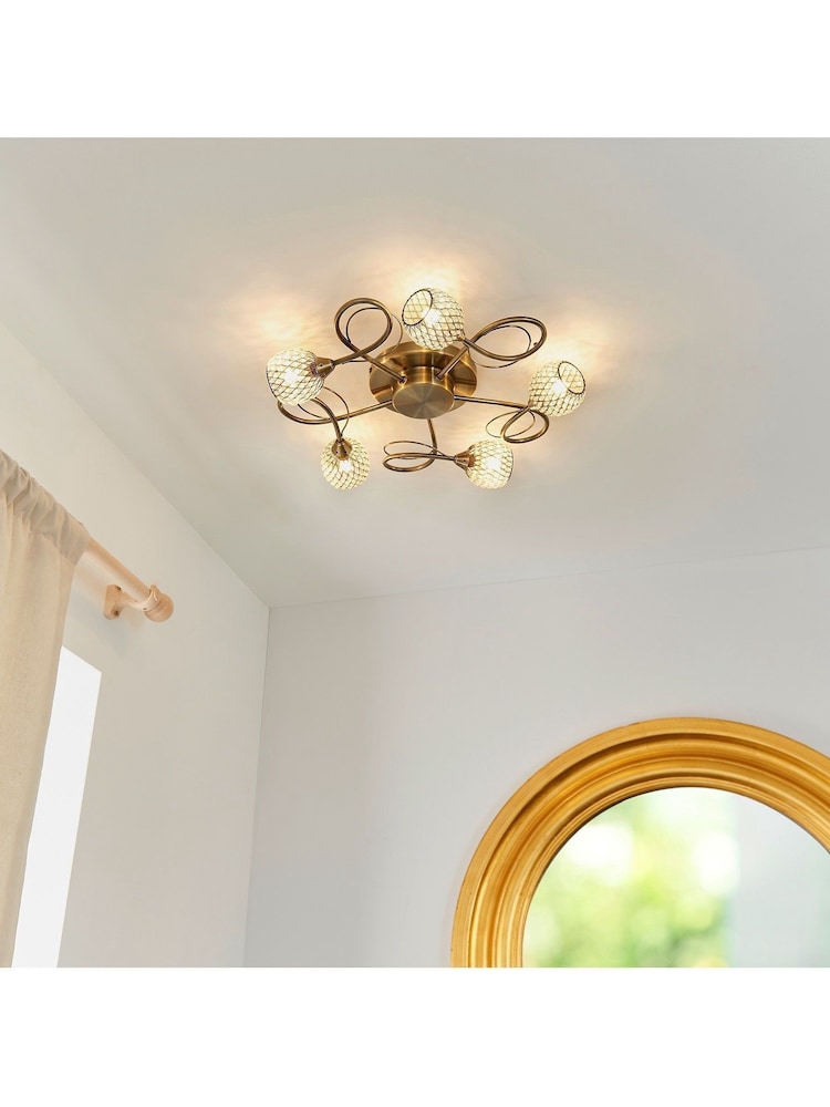 Gallery Home Antique Brass 5 Light Flush Edmonton Flush Ceiling Light - Image 1 of 8