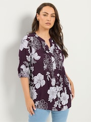 Yours Curve Purple Pintuck Blouse - Image 1 of 5