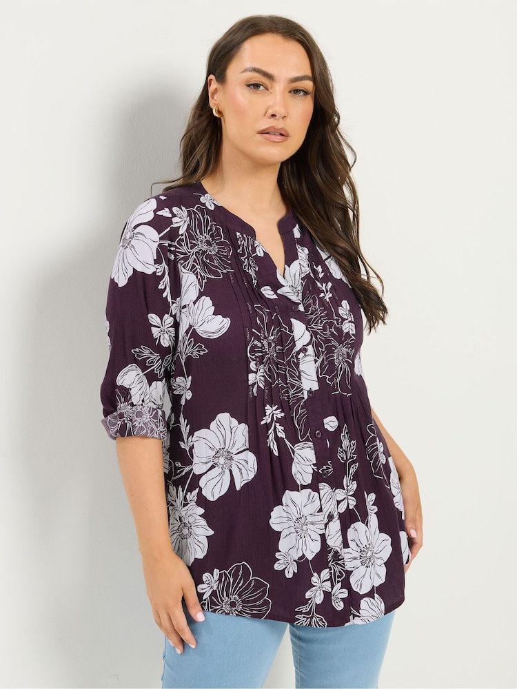 Yours Curve Purple Pintuck Blouse - Image 1 of 5