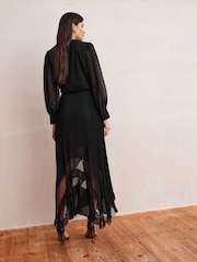 Black Wrap Front Sheer Skirt Midi Dress - Image 4 of 8
