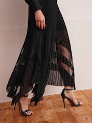 Black Wrap Front Sheer Skirt Midi Dress - Image 6 of 8