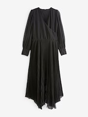 Black Wrap Front Sheer Skirt Midi Dress - Image 7 of 8