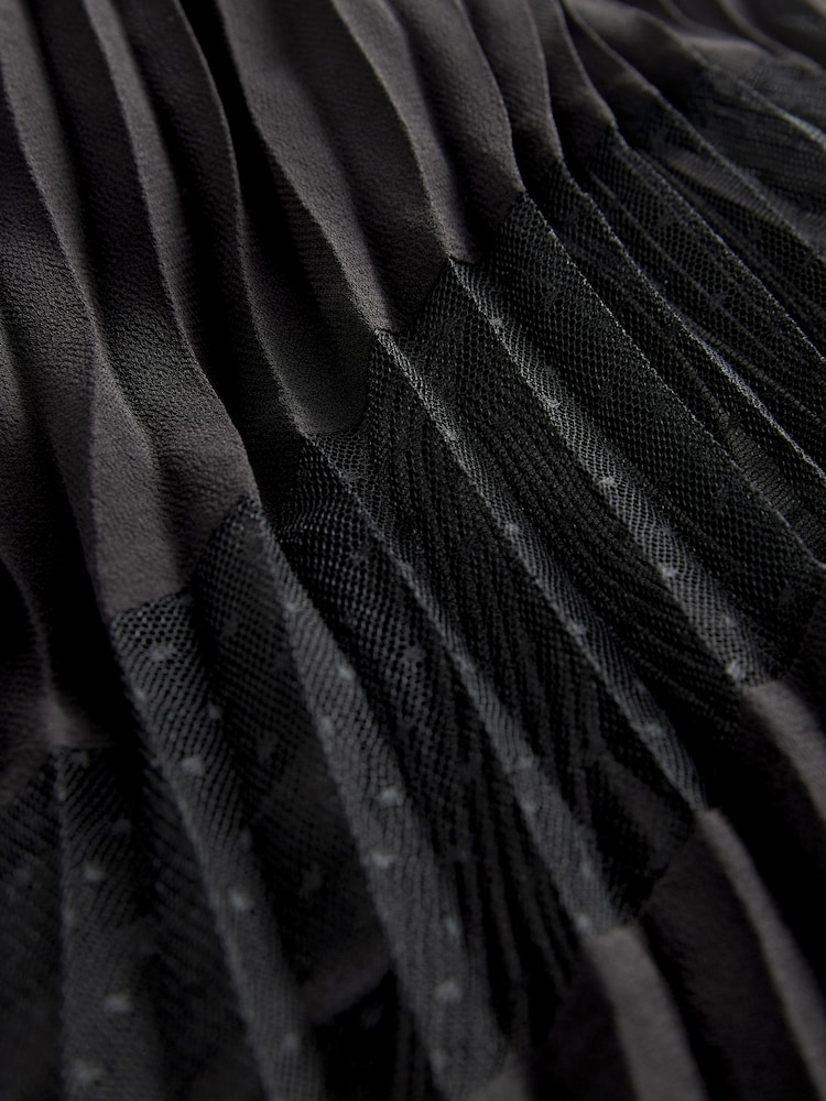 Black Wrap Front Sheer Skirt Midi Dress - Image 8 of 8
