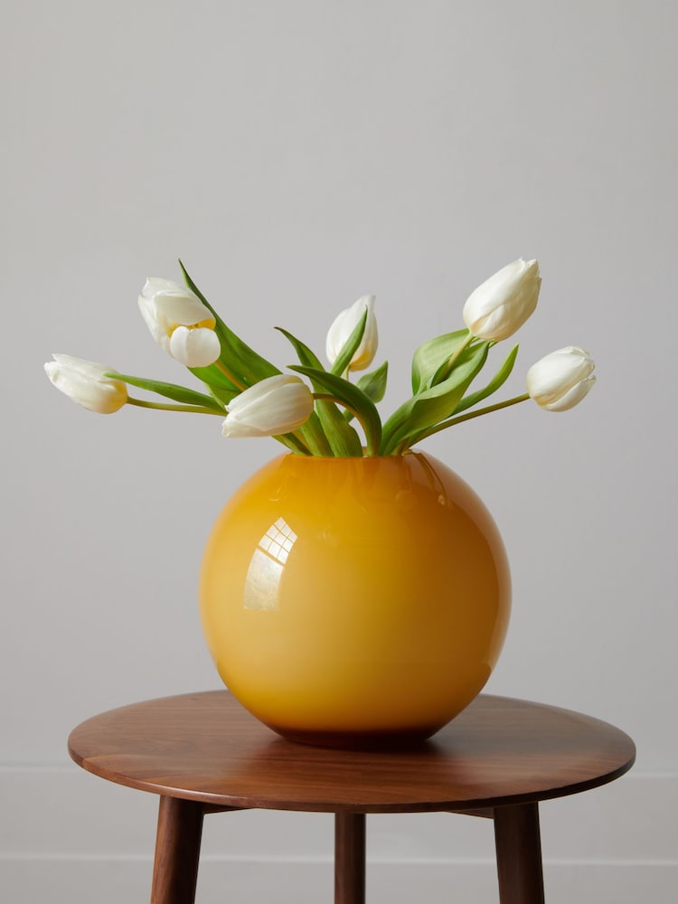 Jasper Conran London Ochre Yellow Sphere Glass Flower Vase - Image 1 of 4