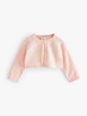 Pink Baby Pointelle Shrug Knitted 100% Cotton Cardigan (0mths-2yrs) - Image 1 of 3