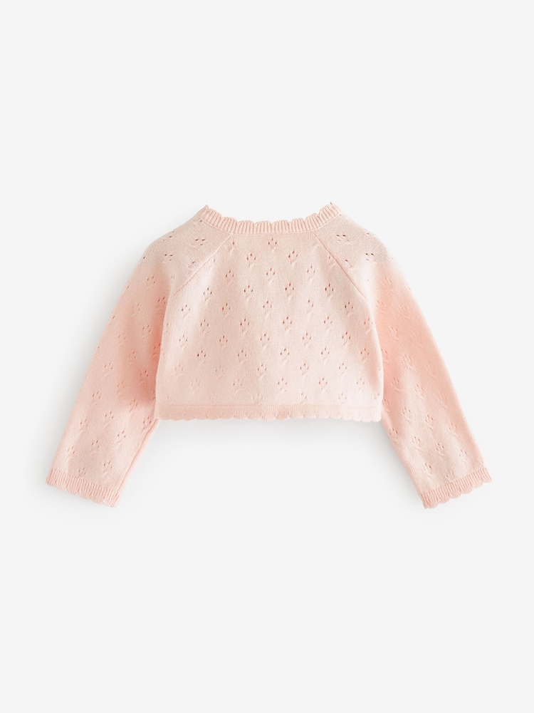 Pink Baby Pointelle Shrug Knitted 100% Cotton Cardigan (0mths-2yrs) - Image 2 of 3