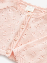 Pink Baby Pointelle Shrug Knitted 100% Cotton Cardigan (0mths-2yrs) - Image 3 of 3