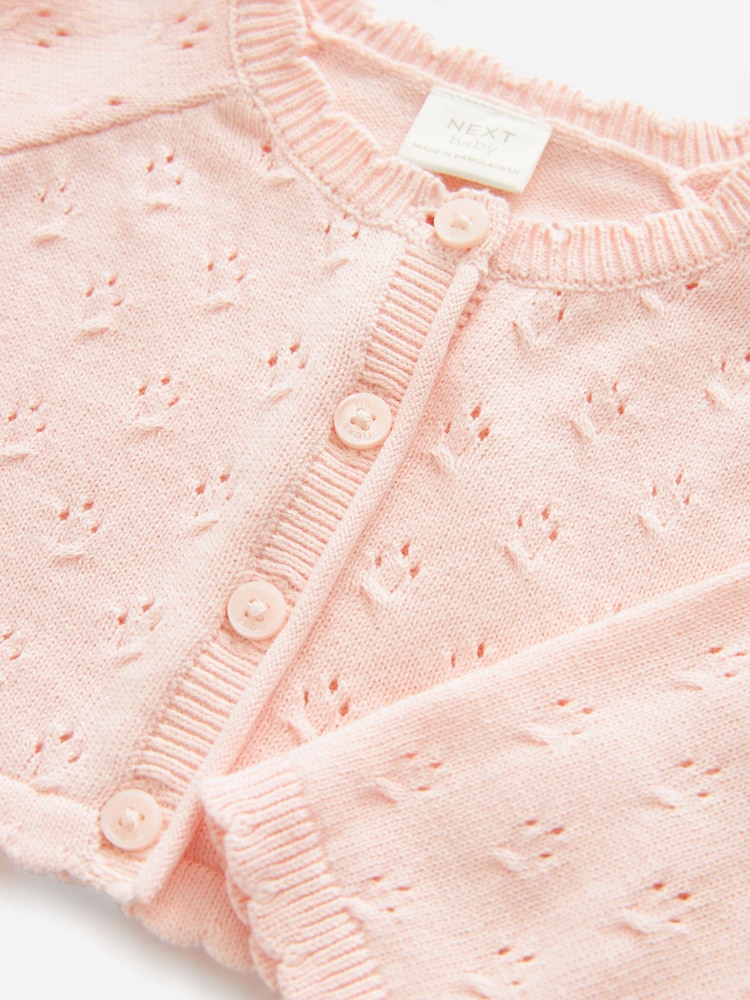Pink Baby Pointelle Shrug Knitted 100% Cotton Cardigan (0mths-2yrs) - Image 3 of 3