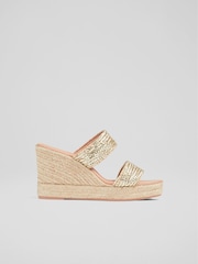 LK Bennett Yellow Renlee Leather Woven Wedges - Image 1 of 4