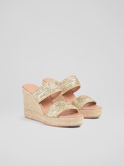 LK Bennett Yellow Renlee Leather Woven Wedges - Image 2 of 4