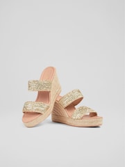 LK Bennett Yellow Renlee Leather Woven Wedges - Image 3 of 4