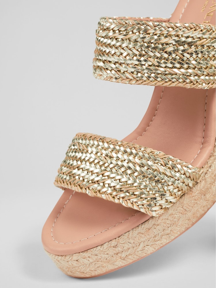 LK Bennett Yellow Renlee Leather Woven Wedges - Image 4 of 4