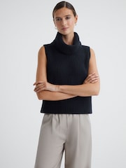 Reiss Navy Kasha Wool-Cashmere Sleeveless Removable Roll Neck Vest - Image 1 of 6