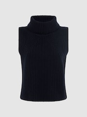 Reiss Navy Kasha Wool-Cashmere Sleeveless Removable Roll Neck Vest - Image 2 of 6