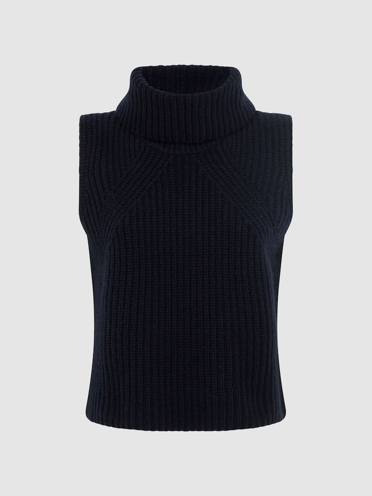 Reiss Navy Kasha Wool-Cashmere Sleeveless Removable Roll Neck Vest - Image 2 of 6