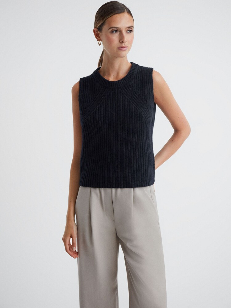 Buy Reiss Navy Kasha Wool-Cashmere Sleeveless Removable Roll Neck 