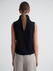 Reiss Navy Kasha Wool-Cashmere Sleeveless Removable Roll Neck Vest - Image 5 of 6