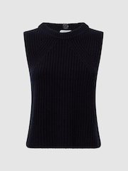 Reiss Navy Kasha Wool-Cashmere Sleeveless Removable Roll Neck Vest - Image 6 of 6