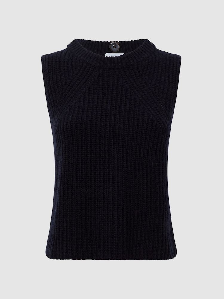 Reiss Navy Kasha Wool-Cashmere Sleeveless Removable Roll Neck Vest - Image 6 of 6