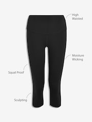 Black Tummy Control High Waisted Dry Tech Cropped Sculpting Leggings - Image 7 of 7