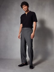 Black Regular Fit Knitted Bubble Textured 100% Cotton Polo Shirt - Image 3 of 8