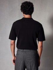 Black Regular Fit Knitted Bubble Textured 100% Cotton Polo Shirt - Image 4 of 8