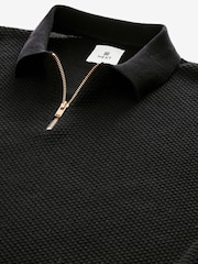 Black Regular Fit Knitted Bubble Textured 100% Cotton Polo Shirt - Image 6 of 8