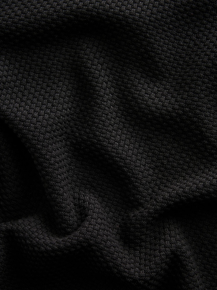 Black Regular Fit Knitted Bubble Textured 100% Cotton Polo Shirt - Image 8 of 8
