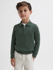 Reiss Ivy Green Robertson Junior Slim Fit Merino Wool Polo Shirt - Image 1 of 6
