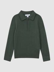 Reiss Ivy Green Robertson Junior Slim Fit Merino Wool Polo Shirt - Image 2 of 6