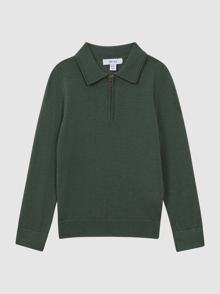 Reiss Ivy Green Robertson Junior Slim Fit Merino Wool Polo Shirt - Image 2 of 6 Reiss Ivy Green Robertson Junior Slim Fit Merino Wool Polo Shirt - Image 2 of 6