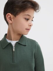 Reiss Ivy Green Robertson Junior Slim Fit Merino Wool Polo Shirt - Image 4 of 6