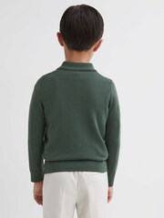 Reiss Ivy Green Robertson Junior Slim Fit Merino Wool Polo Shirt - Image 5 of 6