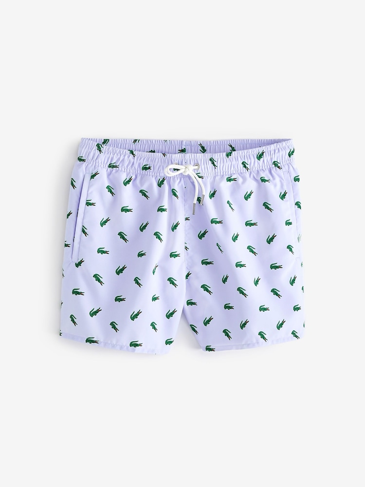 Lacoste White/Blue Crocodile Print Swim Trunks - Image 4 of 4